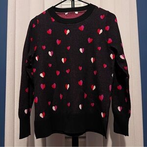 Heart Print Sweater | Pullover Knit | Women’s S | Black Multi